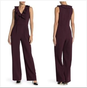 Eliza J Ruffled V-Neck Wide Leg Jumpsuit Onie Piece Plum Classic Professional 12